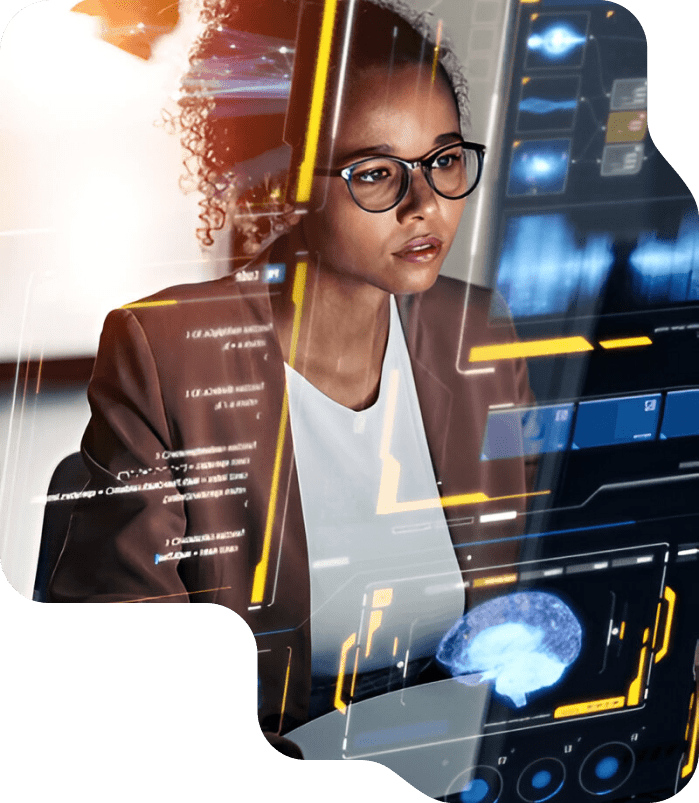 Professional woman with technology interface